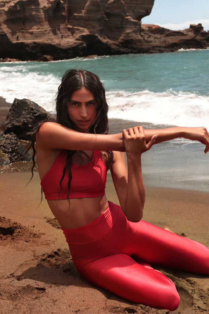 Slim Plain Red Leggings - Melt
